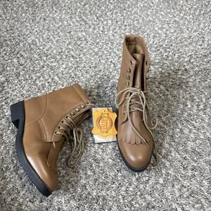 Buffalo Gap Women Boots Cowgirl Roper Size 5.5 Brown Leather Kiltie Lace Up New